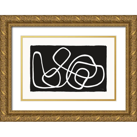 Lines And Curves on black I Gold Ornate Wood Framed Art Print with Double Matting by Pela