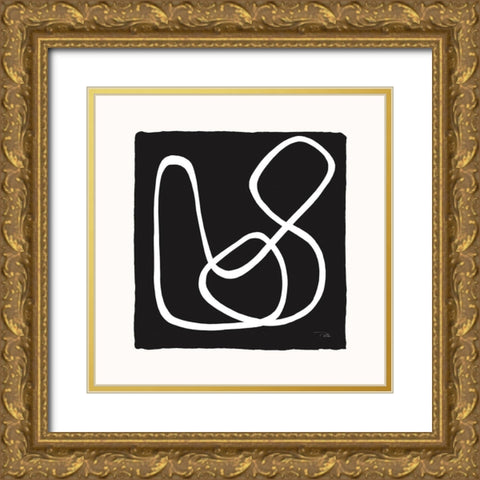 Lines And Curves on black II Gold Ornate Wood Framed Art Print with Double Matting by Pela