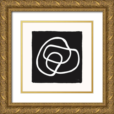Lines And Curves on black III Gold Ornate Wood Framed Art Print with Double Matting by Pela