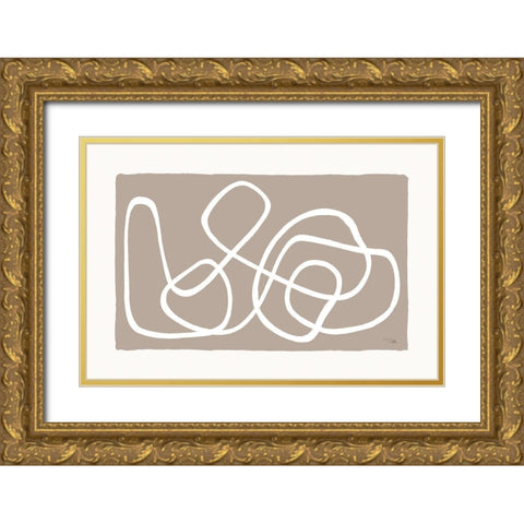 Lines And Curves on greige I Gold Ornate Wood Framed Art Print with Double Matting by Pela
