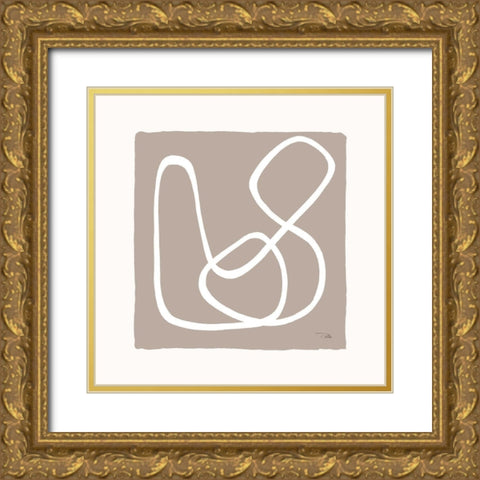Lines And Curves on greige II Gold Ornate Wood Framed Art Print with Double Matting by Pela
