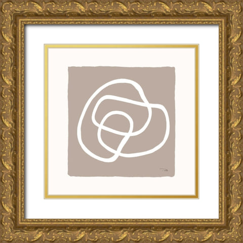 Lines And Curves on greige III Gold Ornate Wood Framed Art Print with Double Matting by Pela