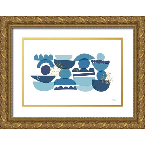 Crowded Forms blue I Gold Ornate Wood Framed Art Print with Double Matting by Pela