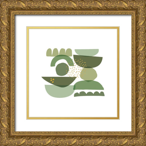 Crowded Forms green II Gold Ornate Wood Framed Art Print with Double Matting by Pela
