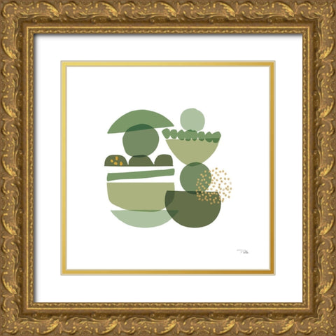 Crowded Forms green III Gold Ornate Wood Framed Art Print with Double Matting by Pela