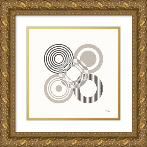 Deco Retro grey III Gold Ornate Wood Framed Art Print with Double Matting by Pela