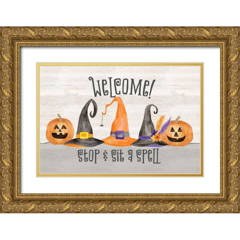 Sit a Spell Sentiment landscape IV-Welcome Gold Ornate Wood Framed Art Print with Double Matting by Reed, Tara