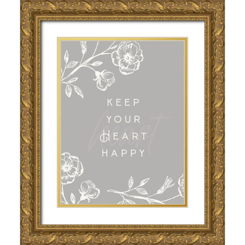 Simple Nature III-Heart Happy Gold Ornate Wood Framed Art Print with Double Matting by HM Design
