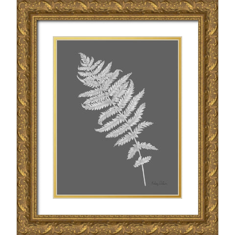 Neutral Fern on grey I Gold Ornate Wood Framed Art Print with Double Matting by Wilson, Kelsey
