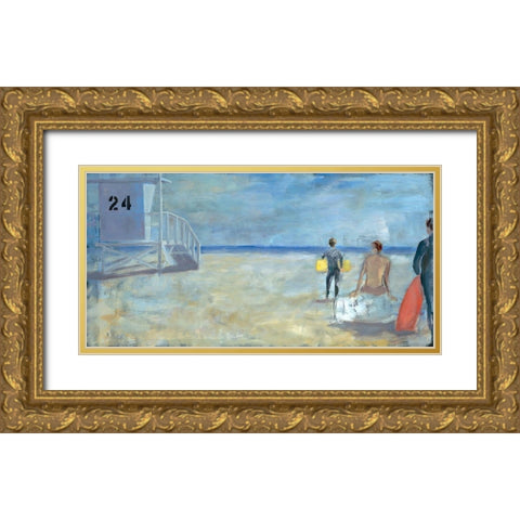Waiting for a Set Gold Ornate Wood Framed Art Print with Double Matting by Marie, Susanne