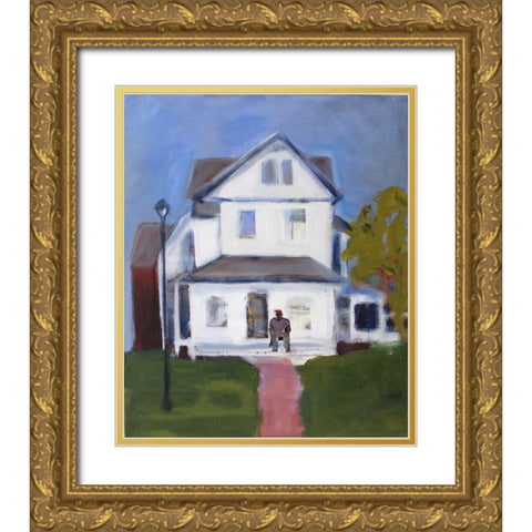 Figure with White House Gold Ornate Wood Framed Art Print with Double Matting by Marie, Susanne