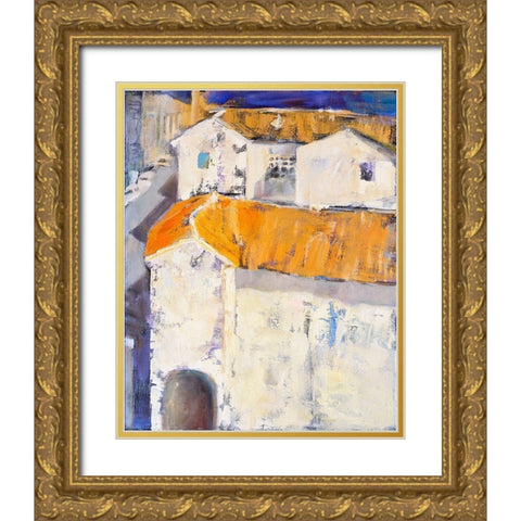 Village Rooftops Gold Ornate Wood Framed Art Print with Double Matting by Marie, Susanne