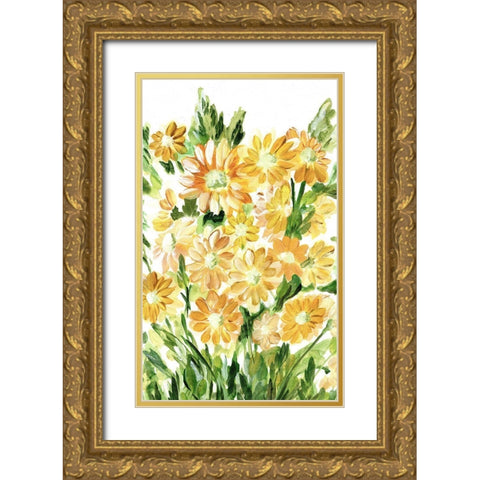 Daisies in Yellow Gold Ornate Wood Framed Art Print with Double Matting by Chapman, Marcy