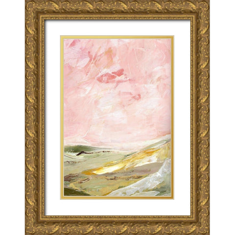Green and Pink Hills II Gold Ornate Wood Framed Art Print with Double Matting by Chapman, Marcy