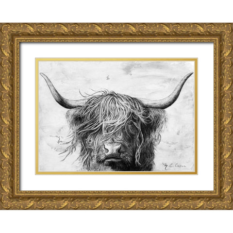 Highland in the Wind II Gold Ornate Wood Framed Art Print with Double Matting by Cusson, Marie Elaine