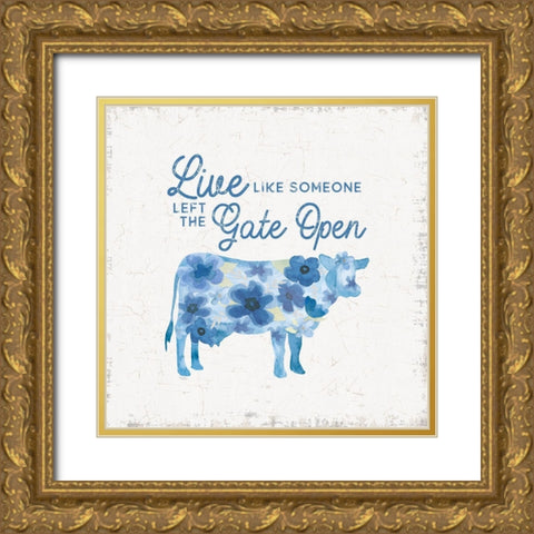 Country Cottage Field V flowers Gold Ornate Wood Framed Art Print with Double Matting by Reed, Tara