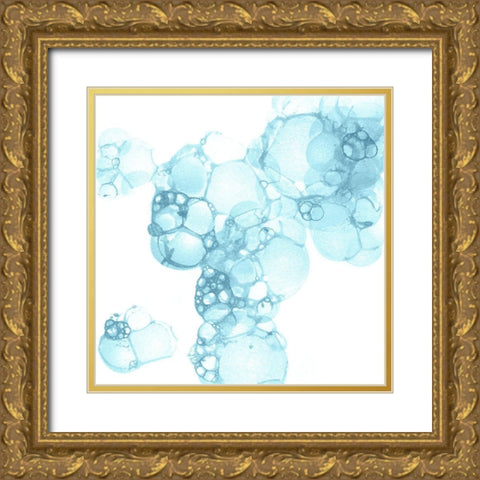 Bubble Square aqua I Gold Ornate Wood Framed Art Print with Double Matting by Wilson, Kelsey