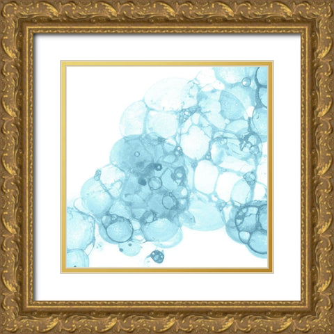 Bubble Square aqua II Gold Ornate Wood Framed Art Print with Double Matting by Wilson, Kelsey