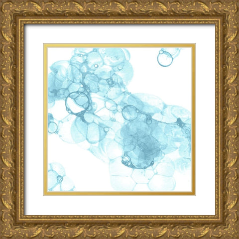 Bubble Square aqua IV Gold Ornate Wood Framed Art Print with Double Matting by Wilson, Kelsey