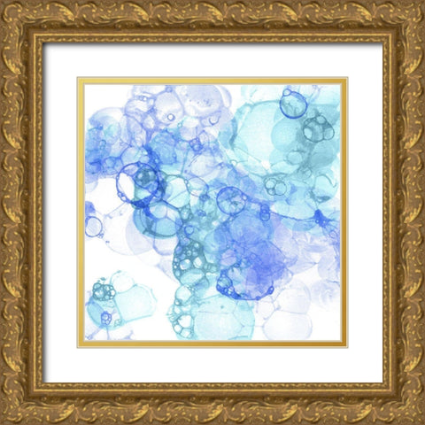 Bubble Square aqua And blue I Gold Ornate Wood Framed Art Print with Double Matting by Wilson, Kelsey