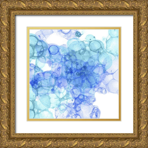Bubble Square aqua And blue II Gold Ornate Wood Framed Art Print with Double Matting by Wilson, Kelsey