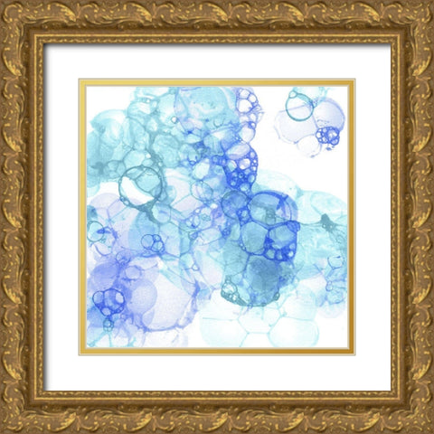 Bubble Square aqua And blue IV Gold Ornate Wood Framed Art Print with Double Matting by Wilson, Kelsey