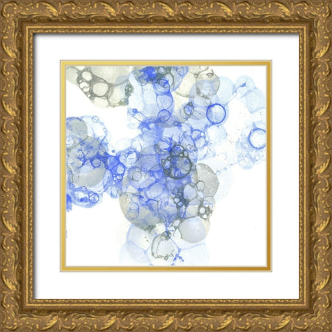 Bubble Square blue And grey I Gold Ornate Wood Framed Art Print with Double Matting by Wilson, Kelsey