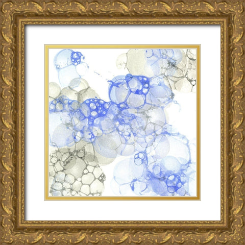 Bubble Square blue And grey IV Gold Ornate Wood Framed Art Print with Double Matting by Wilson, Kelsey