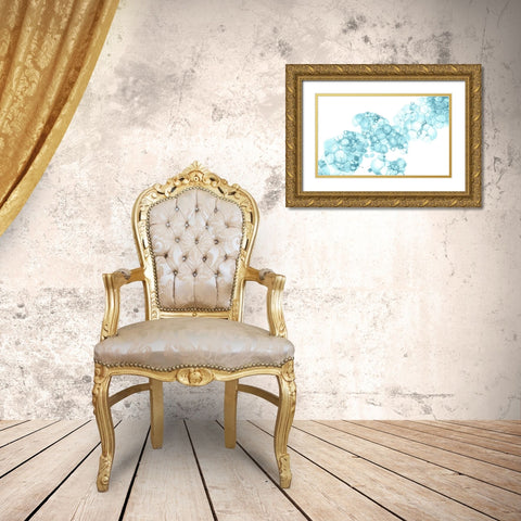 Bubblescape aqua I Gold Ornate Wood Framed Art Print with Double Matting by Wilson, Kelsey
