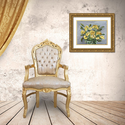 Yellow Farmhouse Bouquet Gold Ornate Wood Framed Art Print with Double Matting by Chapman, Marcy