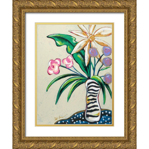 Pop Florals I-Stripes Gold Ornate Wood Framed Art Print with Double Matting by Augustine, Jodi