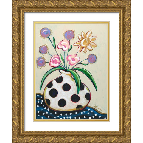 Pop Florals II-Dots Gold Ornate Wood Framed Art Print with Double Matting by Augustine, Jodi