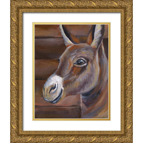 Barn Donkey Gold Ornate Wood Framed Art Print with Double Matting by Wilson, Kelsey