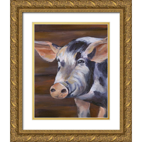 Barn Pig Gold Ornate Wood Framed Art Print with Double Matting by Wilson, Kelsey