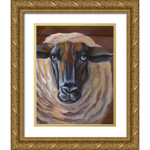 Barn Sheep Gold Ornate Wood Framed Art Print with Double Matting by Wilson, Kelsey