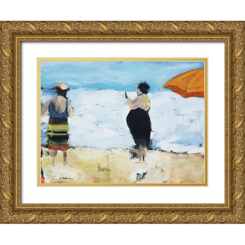 Beach Ladies Gold Ornate Wood Framed Art Print with Double Matting by Marie, Susanne