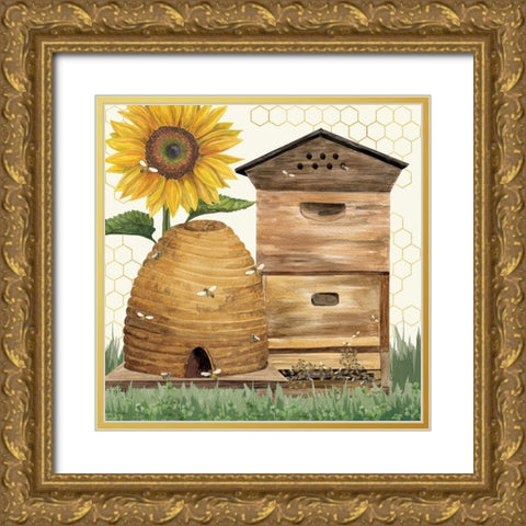 Honey Bees And Flowers Please IX Gold Ornate Wood Framed Art Print with Double Matting by Reed, Tara