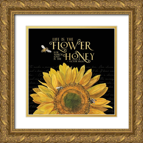 Honey Bees And Flowers Please on black II-The Flower Gold Ornate Wood Framed Art Print with Double Matting by Reed, Tara