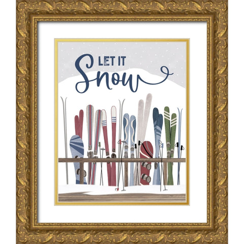 Winter Mountain Getaway portrait V-Let it Snow Gold Ornate Wood Framed Art Print with Double Matting by Tara Reed