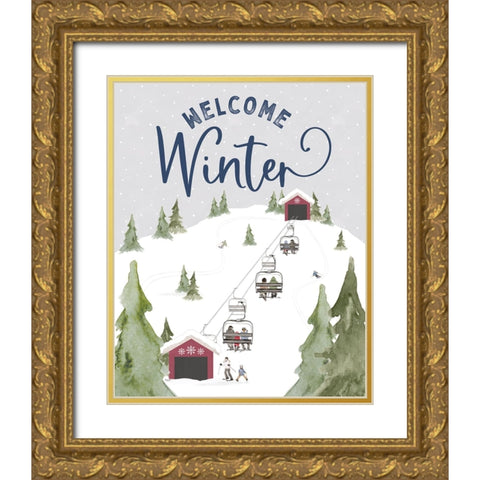 Winter Mountain Getaway portrait VI-Welcome Winter Gold Ornate Wood Framed Art Print with Double Matting by Tara Reed