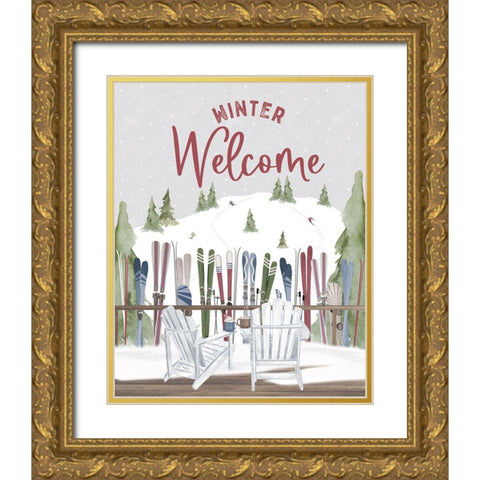 Winter Mountain Getaway portrait VII-Winter Welcome Gold Ornate Wood Framed Art Print with Double Matting by Tara Reed
