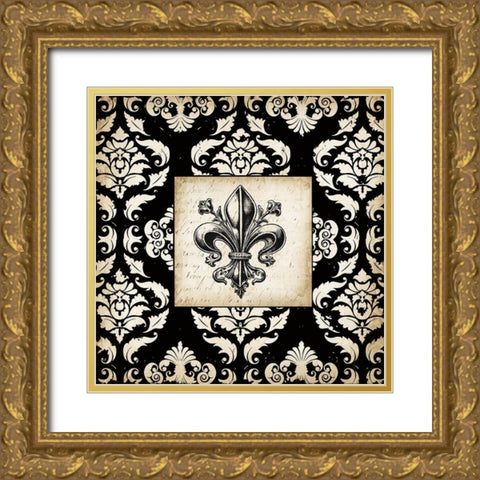 Fleur d Lis Damask I Gold Ornate Wood Framed Art Print with Double Matting by Tre Sorelle Studios