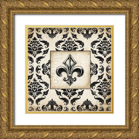 Fleur d Lis Damask II Gold Ornate Wood Framed Art Print with Double Matting by Tre Sorelle Studios