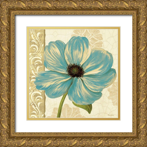 Garden Fete Turquoise Square I  Gold Ornate Wood Framed Art Print with Double Matting by Gladding, Pamela
