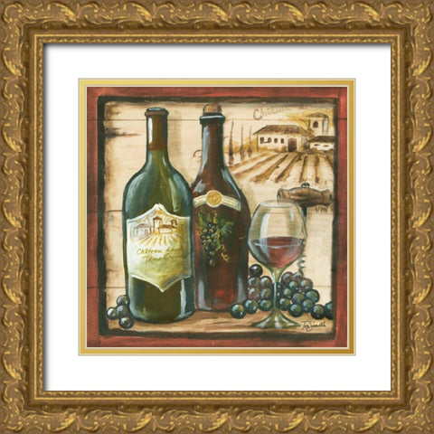 Wooden Wine Square I Gold Ornate Wood Framed Art Print with Double Matting by Tre Sorelle Studios