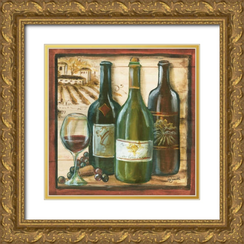 Wooden Wine Square II Gold Ornate Wood Framed Art Print with Double Matting by Tre Sorelle Studios