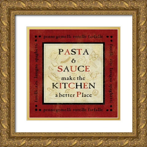 Pasta Sayings II Gold Ornate Wood Framed Art Print with Double Matting by Gladding, Pamela