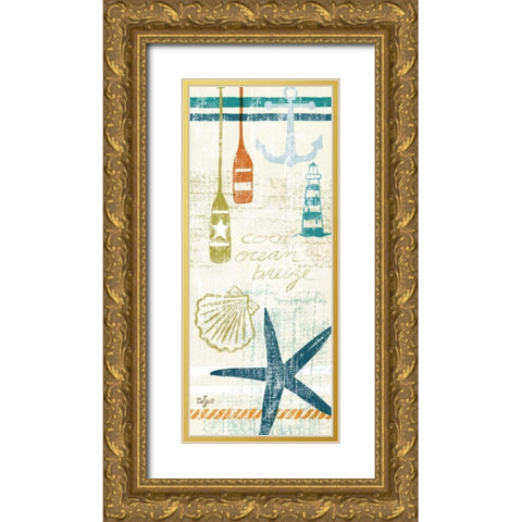 Nautical Brights Panels I Gold Ornate Wood Framed Art Print with Double Matting by Lyon, Rebecca