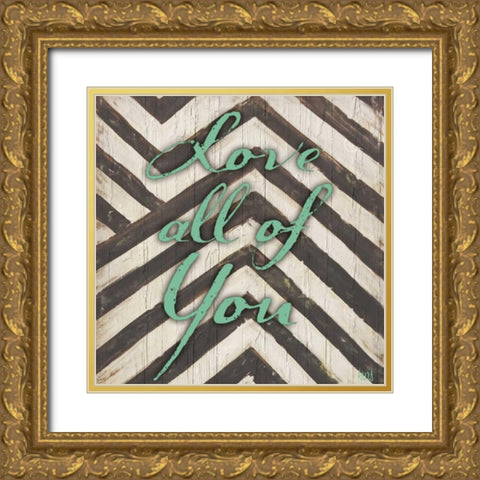 Chevron Sentiments Teal I Gold Ornate Wood Framed Art Print with Double Matting by h.artworks