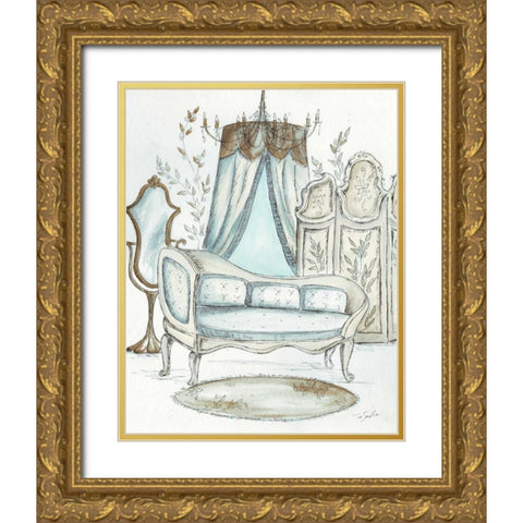 French Dressing Room II Gold Ornate Wood Framed Art Print with Double Matting by Tre Sorelle Studios